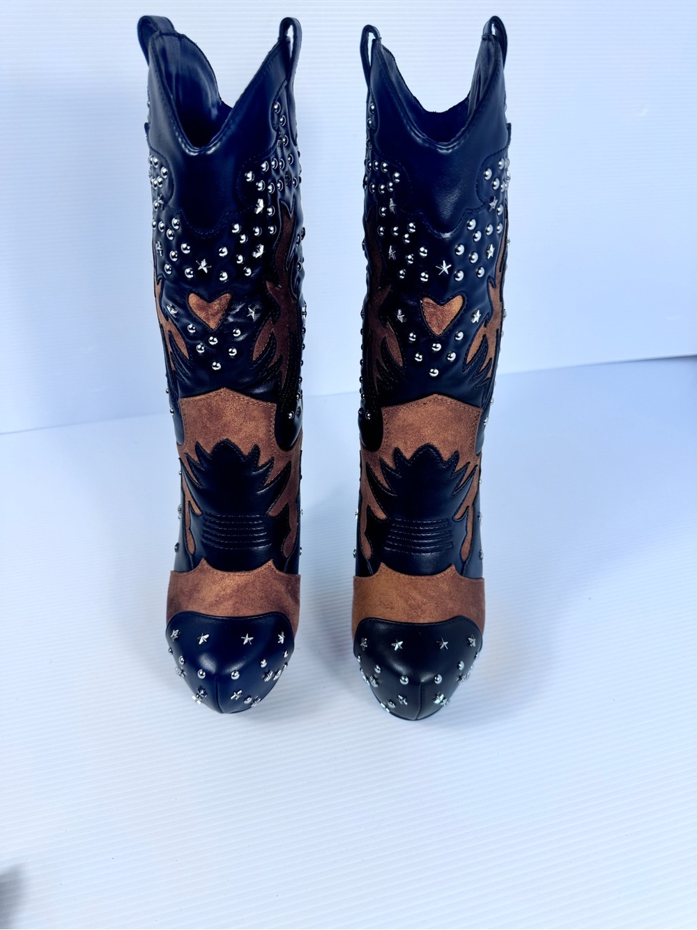 Azalea Wang Callia Black Multi Studded Western Wedge Boots NWT - Picture 3 of 7